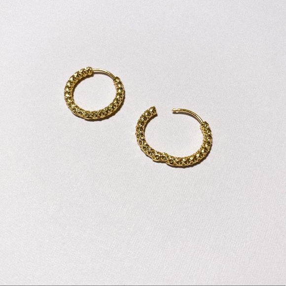 18k Gold Plated Hammered Hoops - Picture 3 of 3